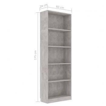 Bücherregal 5 Fächer Betongrau 60x24x175 cm Holzwerkstoff