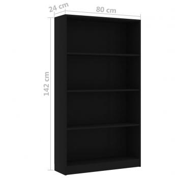 Bücherregal 4 Fächer Schwarz 80x24x142 cm Holzwerkstoff