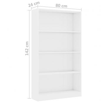 Bücherregal 4 Fächer Hochglanz-Weiß 80x24x142 cm Holzwerkstoff