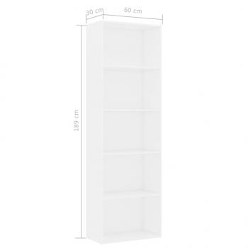 Bücherregal 5 Fächer Weiß 60x30x189 cm Holzwerkstoff