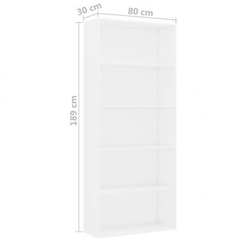 Bücherregal 5 Fächer Weiß 80x30x189 cm Holzwerkstoff