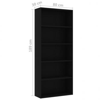 Bücherregal 5 Fächer Schwarz 80x30x189 cm Holzwerkstoff