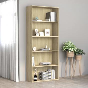 ARDEBO.de - Bücherregal 5 Fächer Sonoma-Eiche 80x30x189 cm Holzwerkstoff