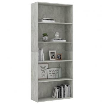 Bücherregal 5 Fächer Betongrau 80x30x189 cm Holzwerkstoff