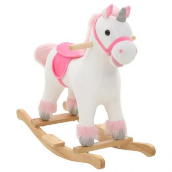 ARDEBO.de - Schaukeltier Einhorn Plüsch 65x32x58 cm Weiß und Rosa