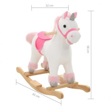 Schaukeltier Einhorn Plüsch 65x32x58 cm Weiß und Rosa