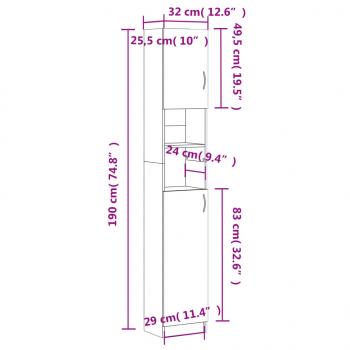 Badezimmerschrank Weiß 32×25,5×190 cm Holzwerkstoff