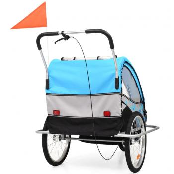 2-in-1 Fahrradanhänger und Kinderwagen Blau und Grau