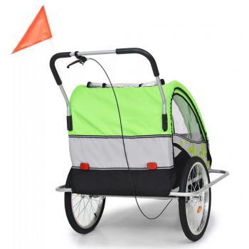 2-in-1 Fahrradanhänger und Kinderwagen Grün und Grau