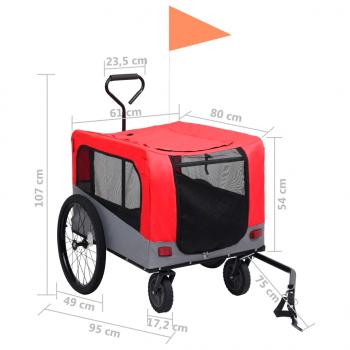 2-in-1 Fahrradanhänger für Hunde und Buggy Rot und Grau