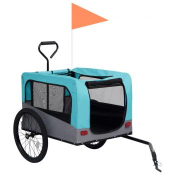 2-in-1 Fahrradanhänger für Hunde und Buggy Blau und Grau