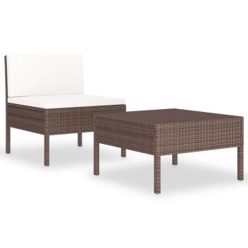 2-tlg. Garten-Lounge-Set mit Auflagen Poly Rattan Braun