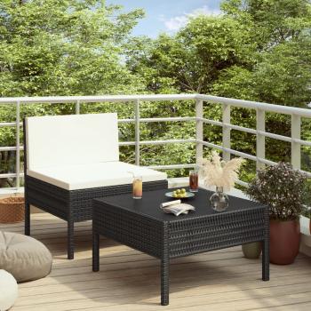 ARDEBO.de - 2-tlg. Garten-Lounge-Set mit Auflagen Poly Rattan Schwarz