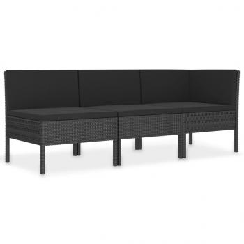 3-tlg. Garten-Lounge-Set mit Auflagen Poly Rattan Schwarz