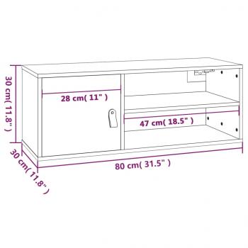 Wandschrank Grau 80x30x30 cm Massivholz Kiefer