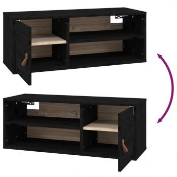 Wandschrank Schwarz 80x30x30 cm Massivholz Kiefer