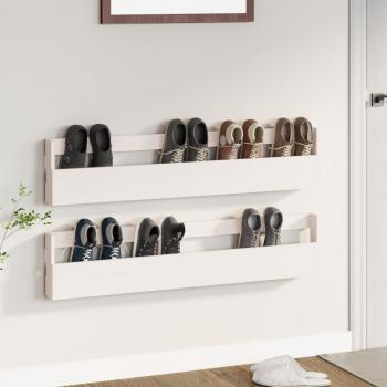 ARDEBO.de - Wand-Schuhregale 2 Stk. Weiß 110x9x23 cm Massivholz Kiefer