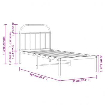 Bettgestell mit Kopfteil Metall Schwarz 90x200 cm