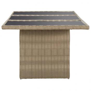 Garten-Esstisch Braun 200x100x74 cm Glas und Poly Rattan 