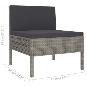 3-tlg. Garten-Lounge-Set mit Auflagen Poly Rattan Grau