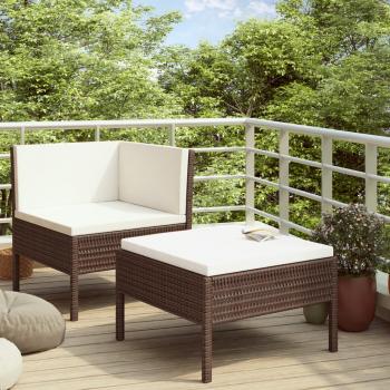 ARDEBO.de - 2-tlg. Garten-Lounge-Set mit Auflagen Poly Rattan Braun