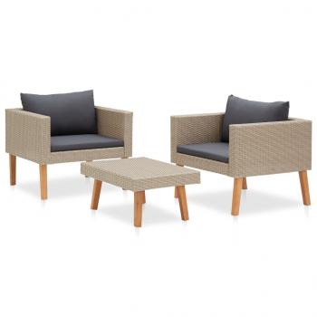 3-tlg. Garten-Lounge-Set mit Auflagen Poly Rattan Beige