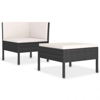 2-tlg. Garten-Lounge-Set mit Auflagen Poly Rattan Schwarz