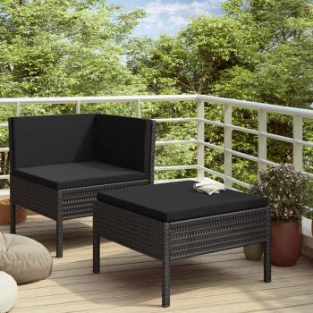 ARDEBO.de - 2-tlg. Garten-Lounge-Set mit Auflagen Poly Rattan Schwarz