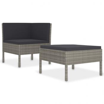 2-tlg. Garten-Lounge-Set mit Auflagen Poly Rattan Grau