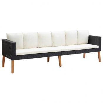 ARDEBO.de - 3-Sitzer-Gartensofa mit Auflagen Poly Rattan Schwarz