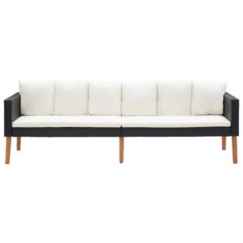 3-Sitzer-Gartensofa mit Auflagen Poly Rattan Schwarz