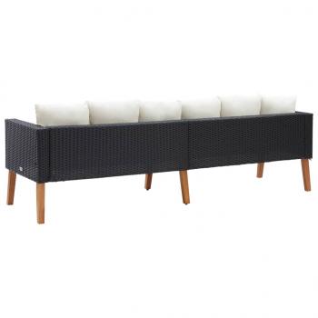 3-Sitzer-Gartensofa mit Auflagen Poly Rattan Schwarz