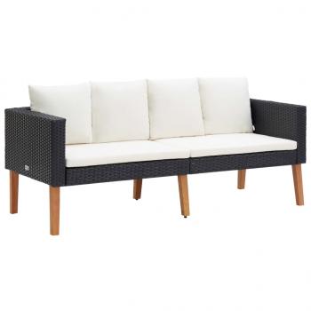 ARDEBO.de - 2-Sitzer-Gartensofa mit Auflagen Poly Rattan Schwarz