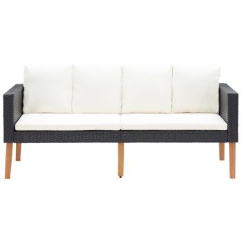 2-Sitzer-Gartensofa mit Auflagen Poly Rattan Schwarz