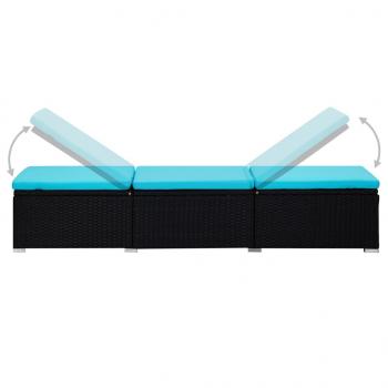 Sonnenliege mit Auflage und Teetisch Poly Rattan Blau