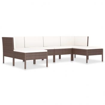 6-tlg. Garten-Lounge-Set mit Auflagen Poly Rattan Braun