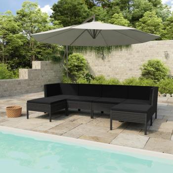 ARDEBO.de - 6-tlg. Garten-Lounge-Set mit Auflagen Poly Rattan Schwarz