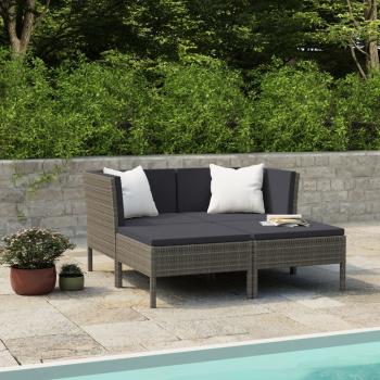 ARDEBO.de - 4-tlg. Garten-Lounge-Set mit Auflagen Poly Rattan Grau