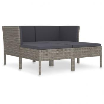 4-tlg. Garten-Lounge-Set mit Auflagen Poly Rattan Grau