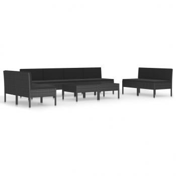 10-tlg. Garten-Lounge-Set mit Auflagen Poly Rattan Schwarz