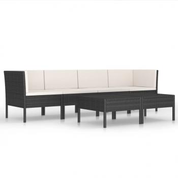 6-tlg. Garten-Lounge-Set mit Auflagen Poly Rattan Schwarz