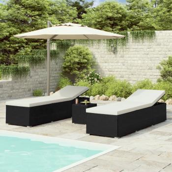 ARDEBO.de - 3-tlg. Garten-Sonnenliegen mit Teetisch Poly Rattan Schwarz