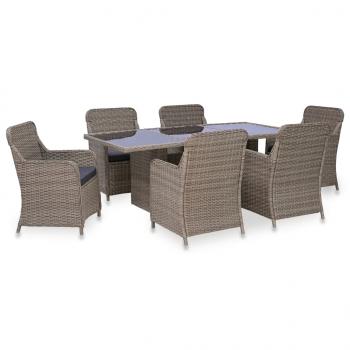 ARDEBO.de - 7-tlg. Garten-Essgruppe Poly Rattan Braun