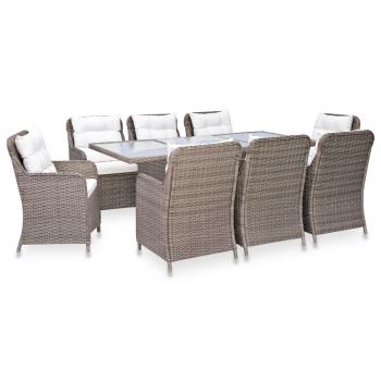 ARDEBO.de - 9-tlg. Garten-Essgruppe Poly Rattan Braun