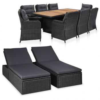 ARDEBO.de - 11-tlg. Garten-Essgruppe Poly Rattan Schwarz