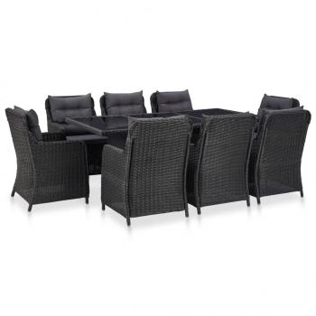 ARDEBO.de - 9-tlg. Garten-Essgruppe Poly Rattan Schwarz