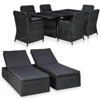 ARDEBO.de - 9-tlg. Garten-Essgruppe Poly Rattan Schwarz