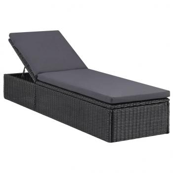 ARDEBO.de - Sonnenliege Poly Rattan Schwarz und Dunkelgrau