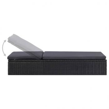 Sonnenliege Poly Rattan Schwarz und Dunkelgrau