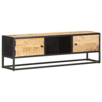 ARDEBO.de - TV-Schrank mit Geschnitzter Tür 130x30x40 cm Raues Mangoholz